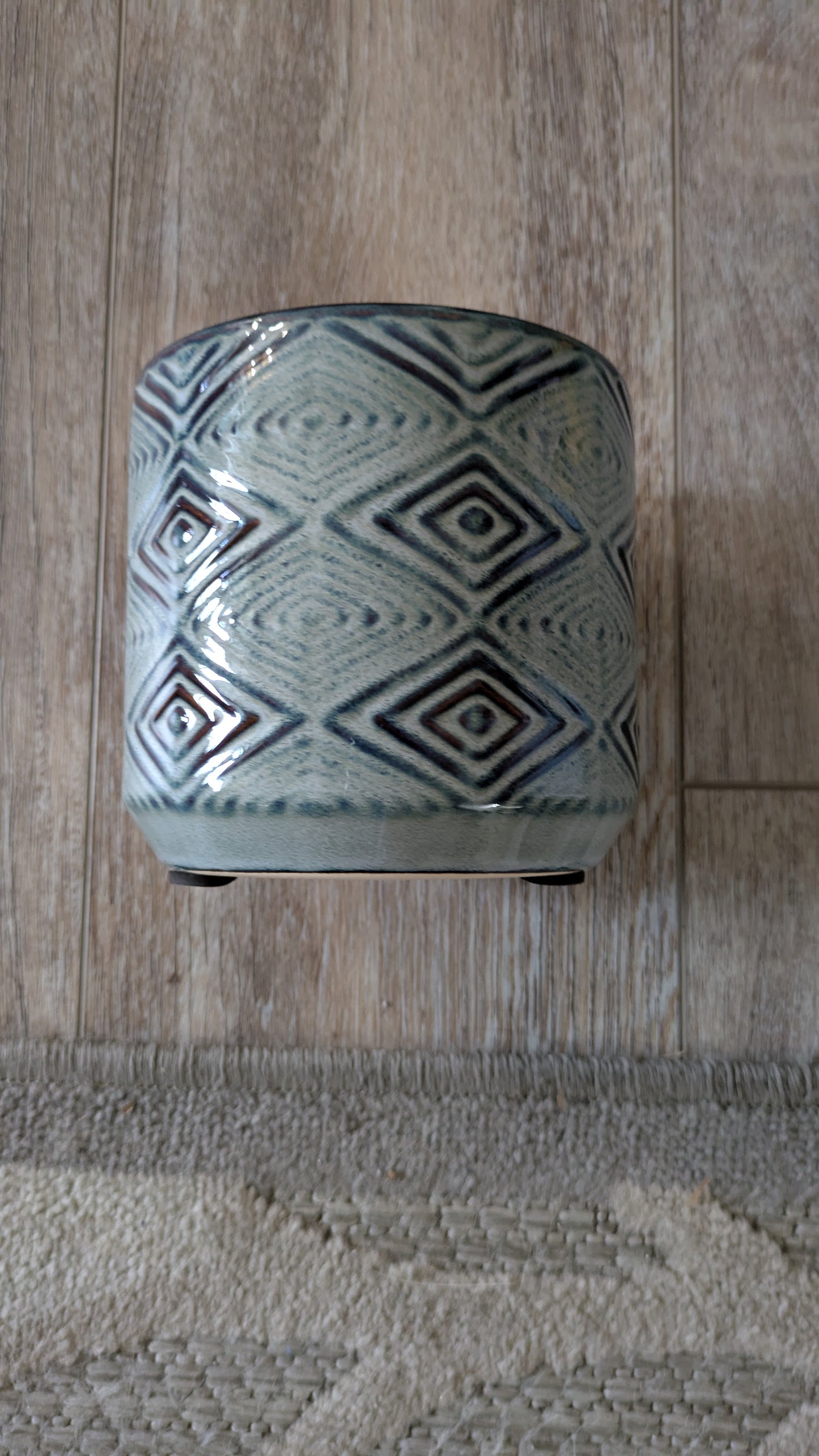 Blue Black Modern Diamond Pattern Pot 4.5"