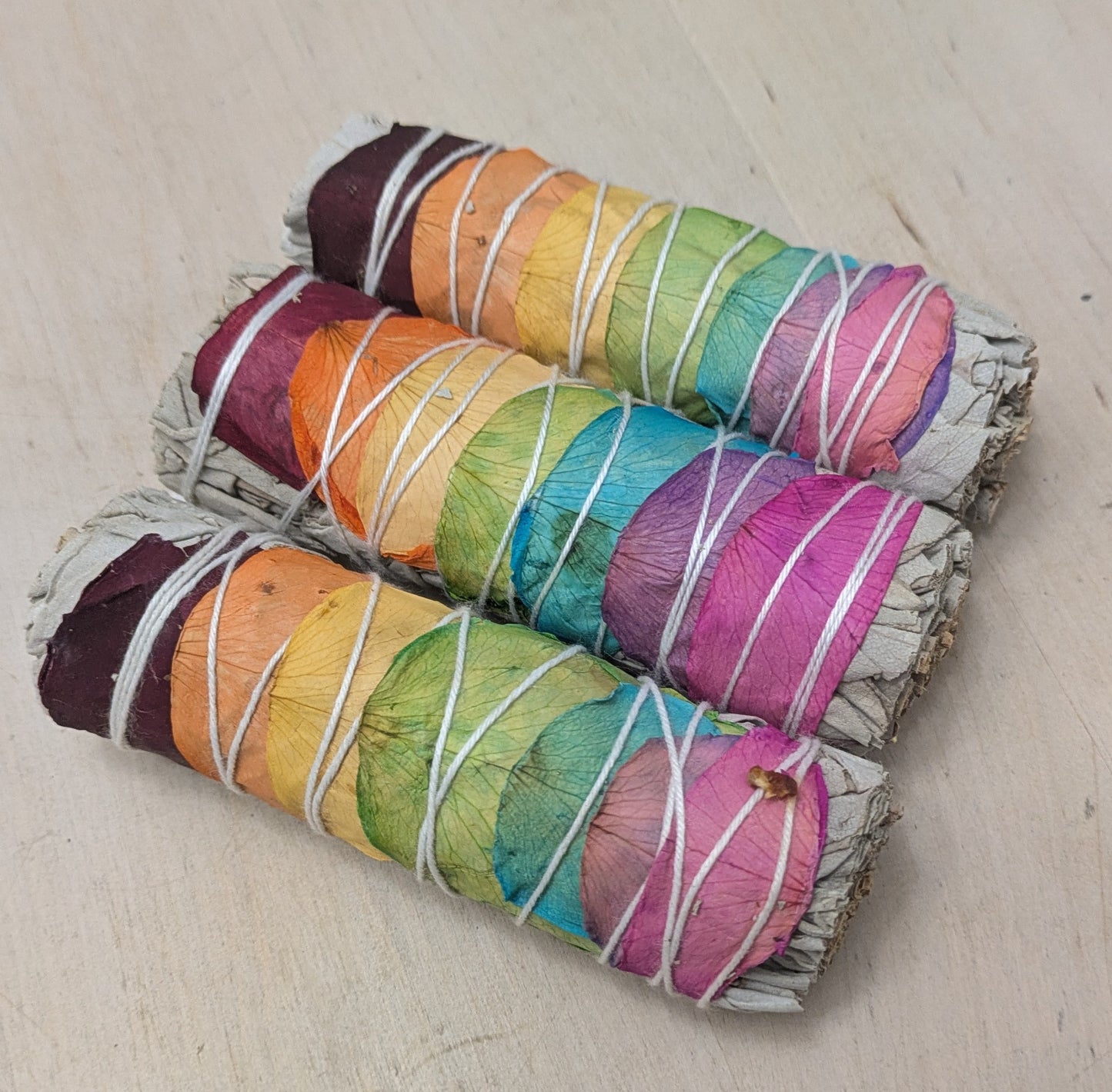 White Sage and Rose Rainbow Smudge Sticks