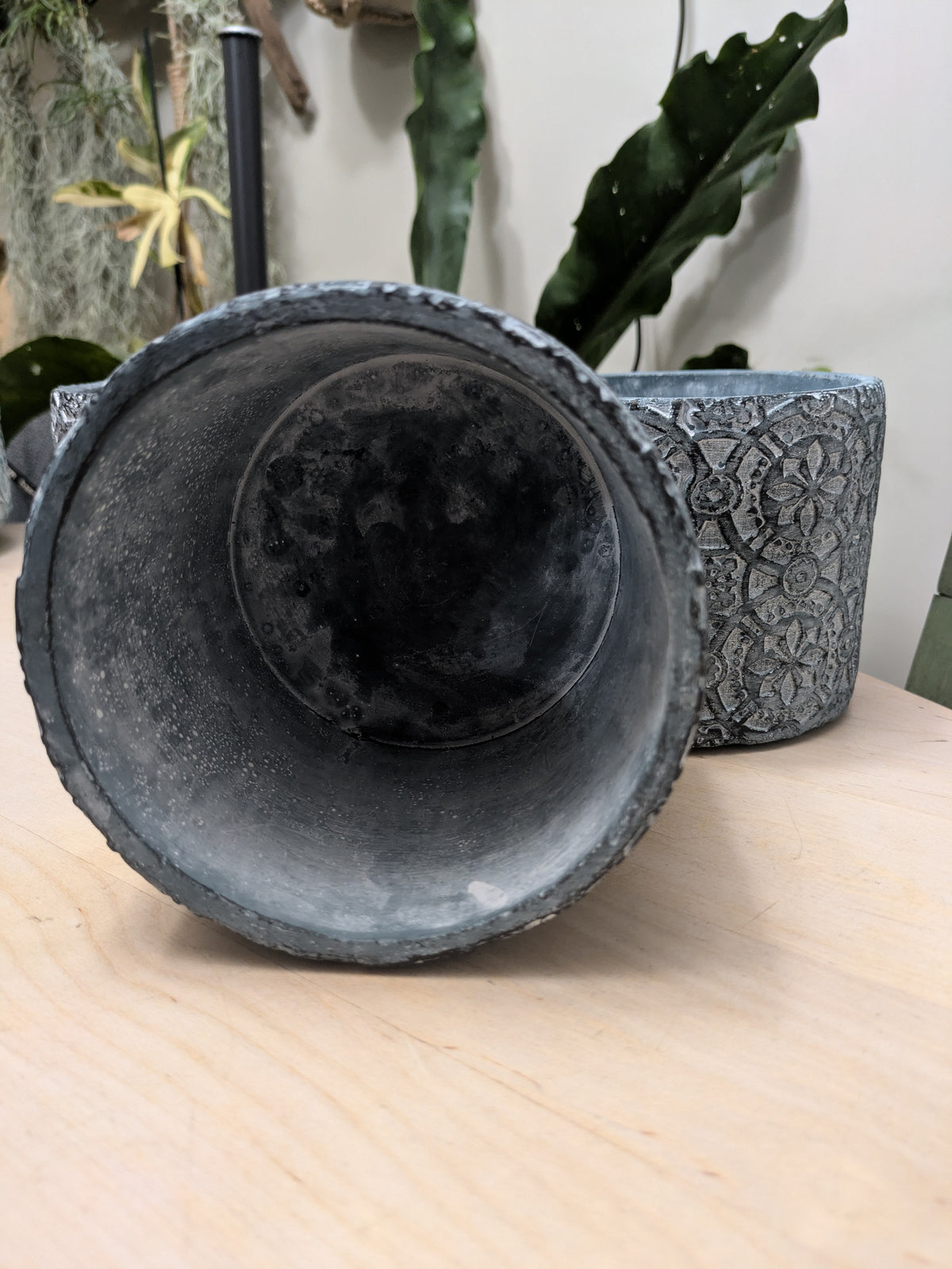 Navy Blue Concrete Planter Pottery 5" Cache Pot Modern