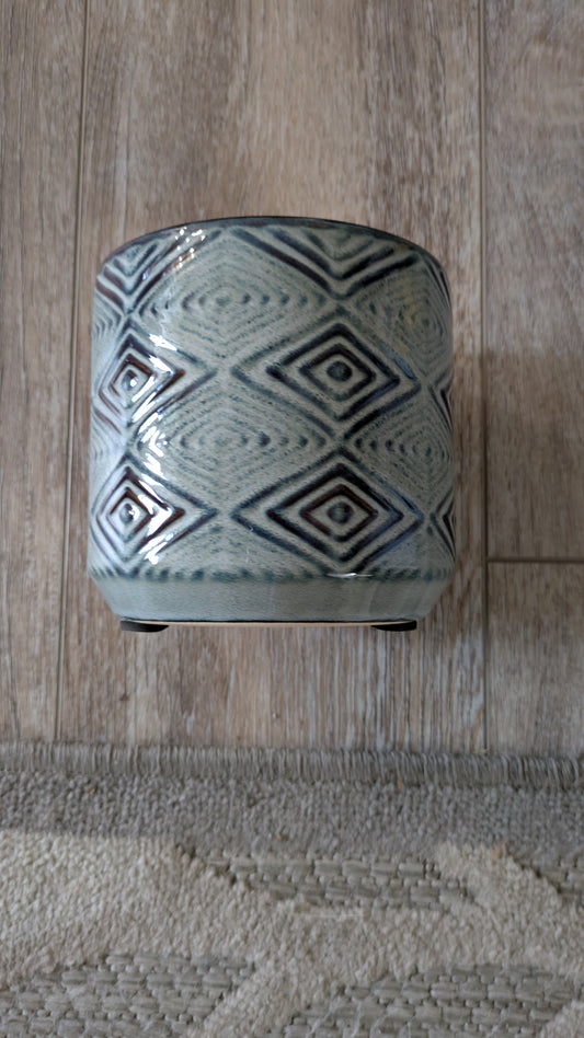 Blue Black Modern Diamond Pattern Pot 4.5"