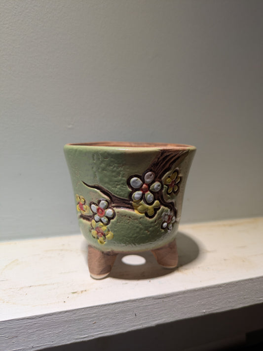 Green Korean Style Handpainted Planter Pot 3"