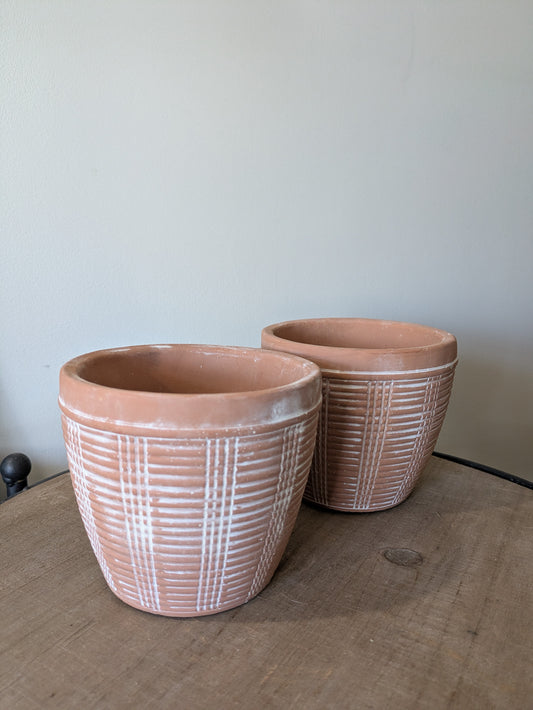 Terracotta Basket Weave Antiqued Planters 5"