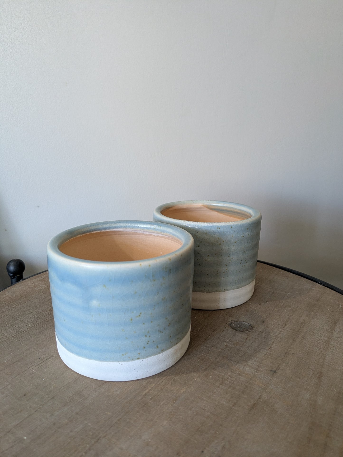 Ice Blue and White Two Toned Glazed Planters 4"