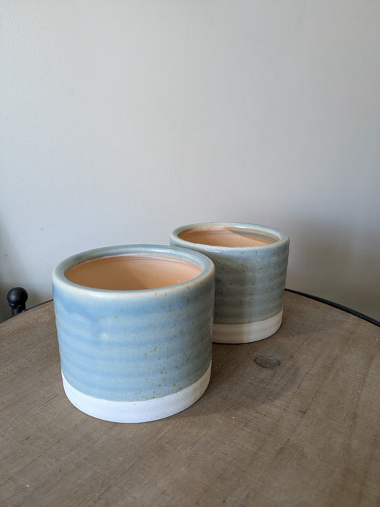 Ice Blue and White Two Toned Glazed Planters 4"