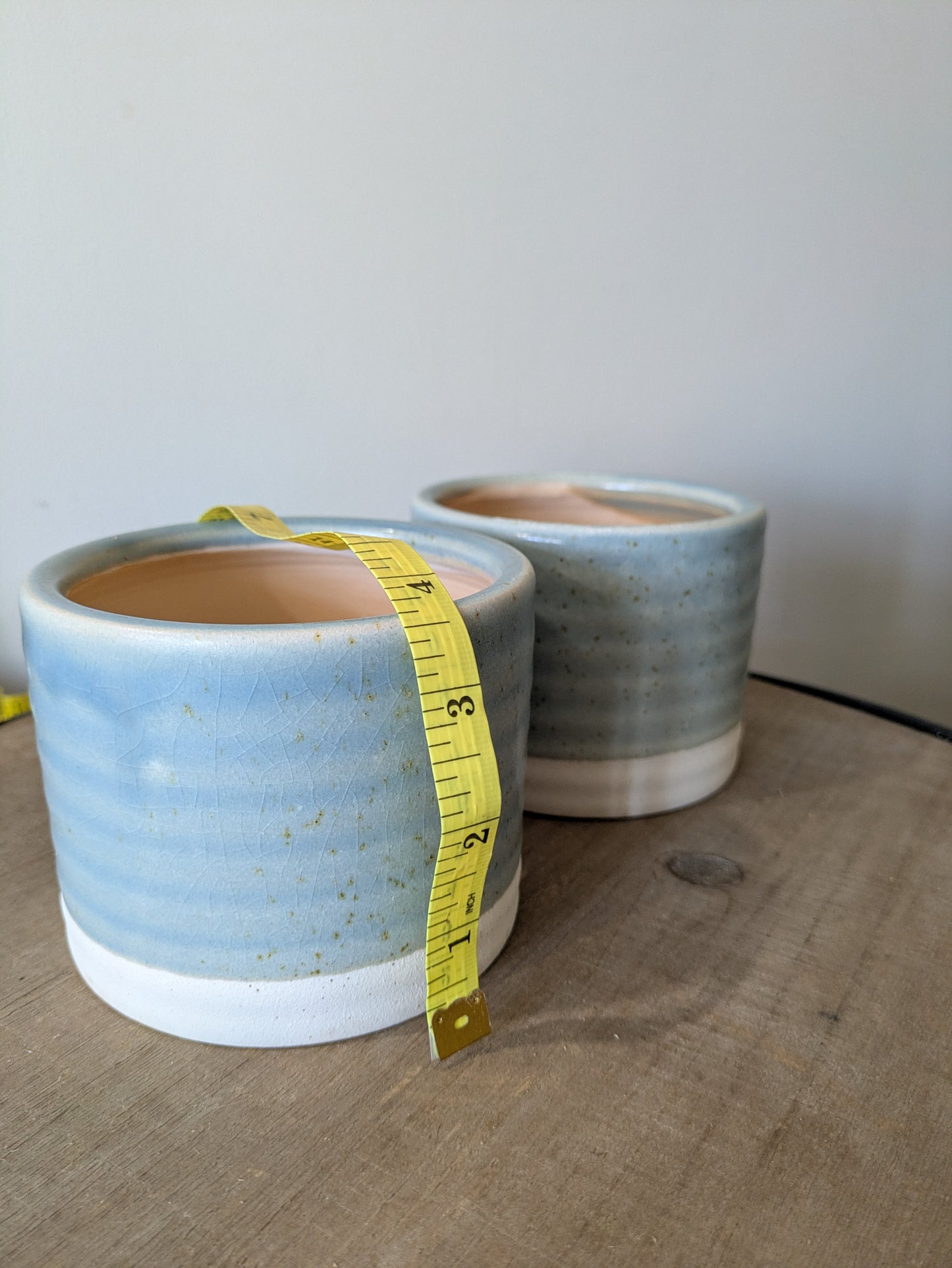 Ice Blue and White Two Toned Glazed Planters 4"