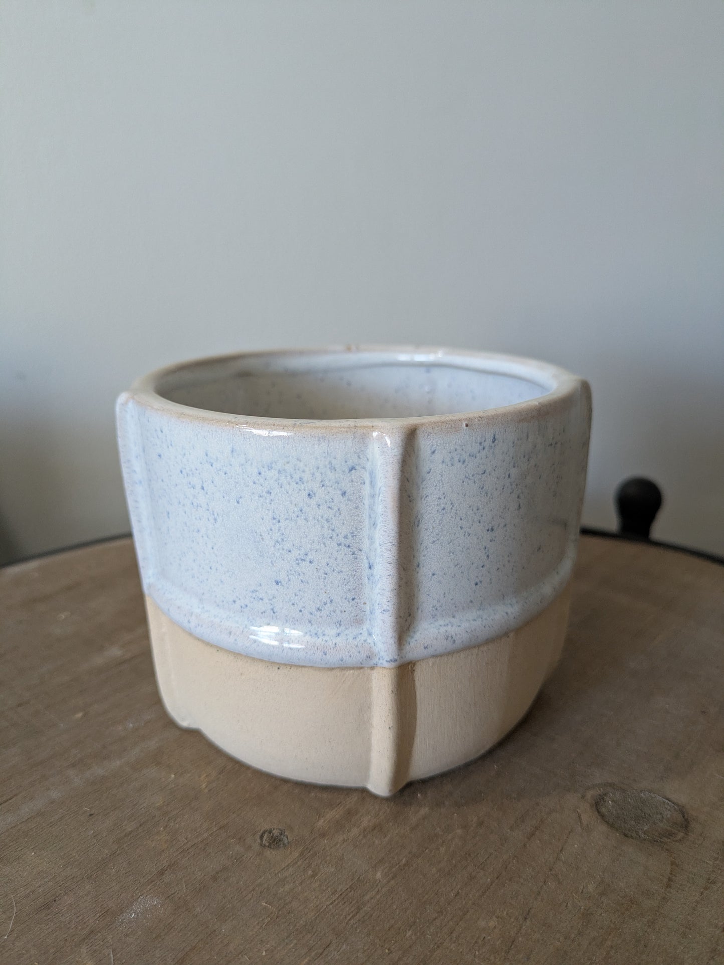 Two Toned Blue Speckle Ceramic Pottery Planter 4"