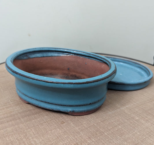 Terracotta Blue Glazed Bonsai Pot