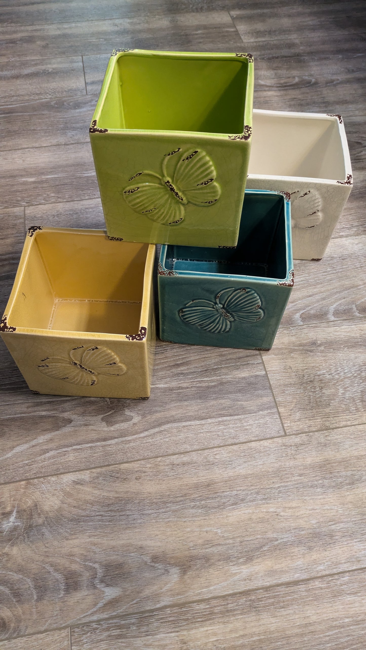 Square Butterfly Porcelain Planters 4 Colors