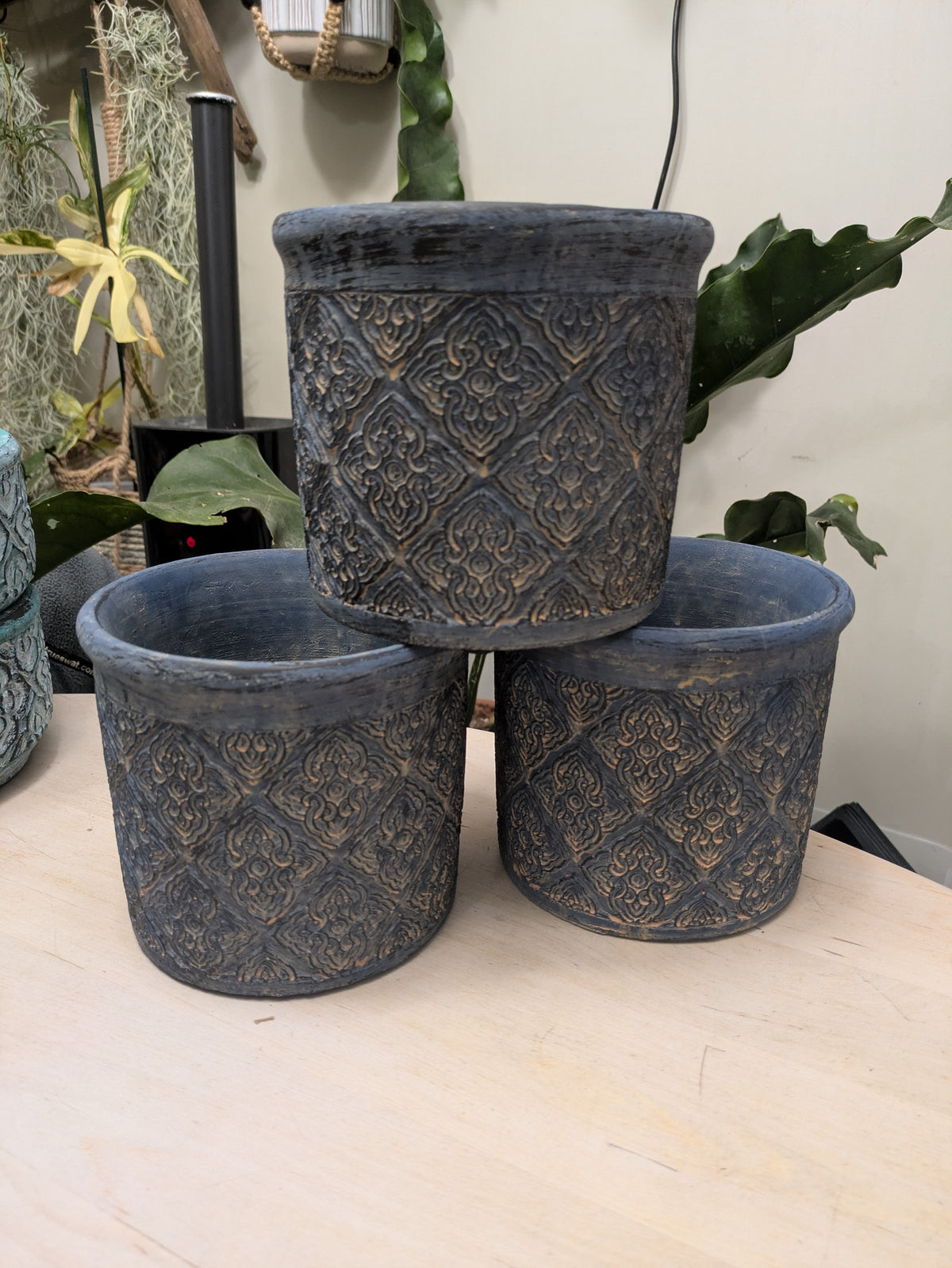 Navy Blue Concrete Planter Pottery 5" Cache Pot Modern