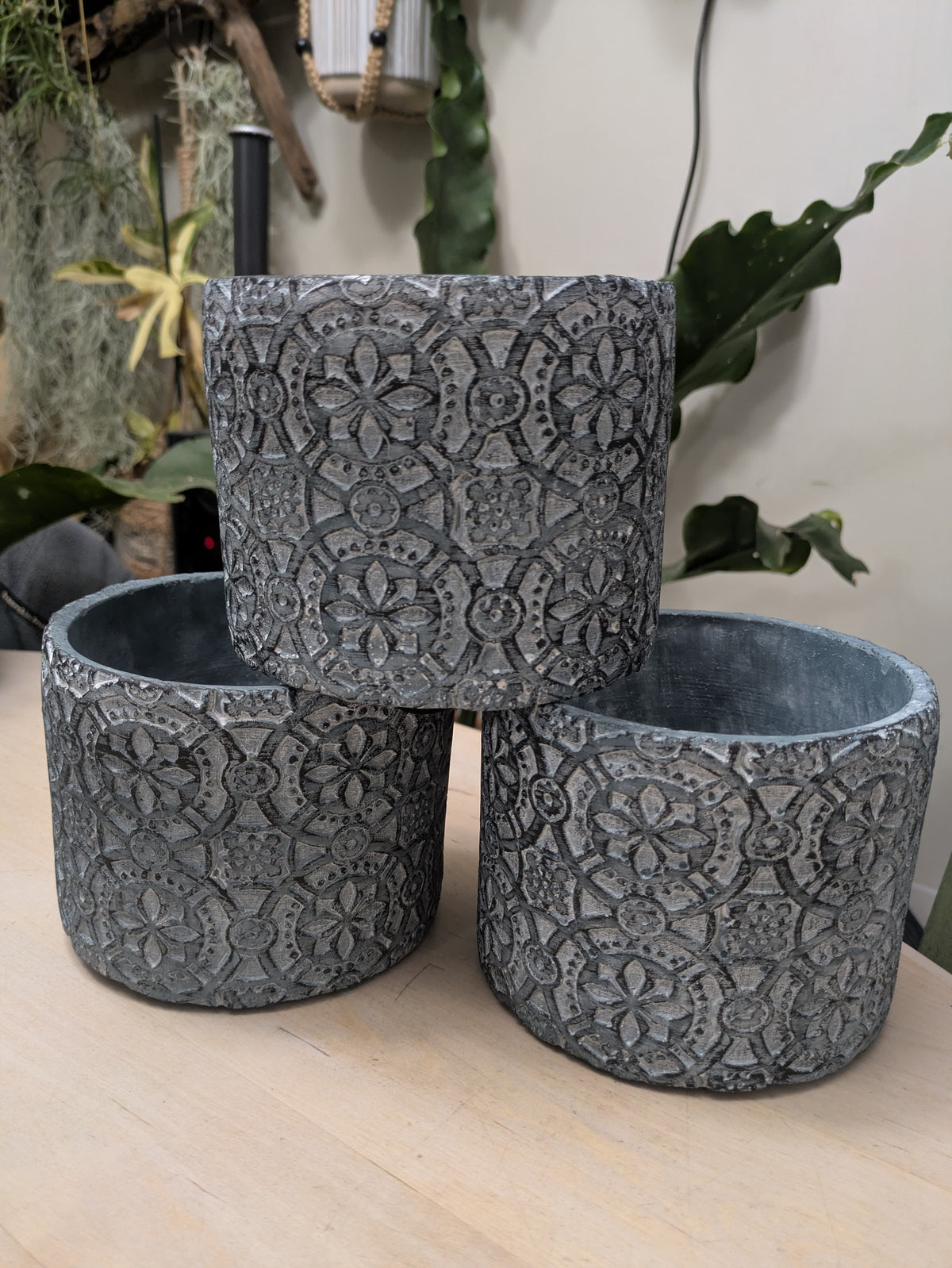 Cornflower Blue Planter Pot Distressed Pattern Modern 4.5"